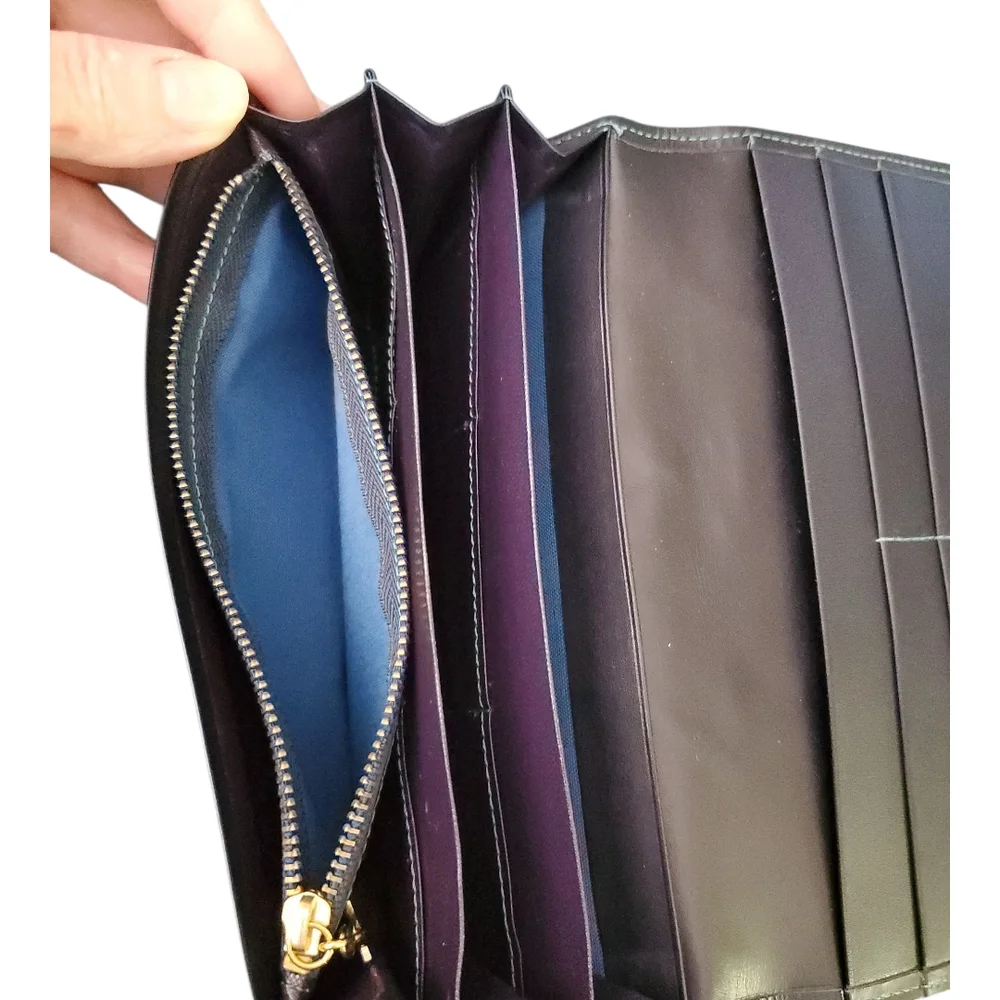 Yves Saint Laurent 80's Style Y2K Blue and Green Colorblock Patchwork Wallet - Picture 12 of 14